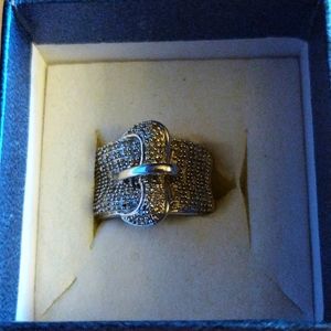 Diamond Buckle Ring in Silver